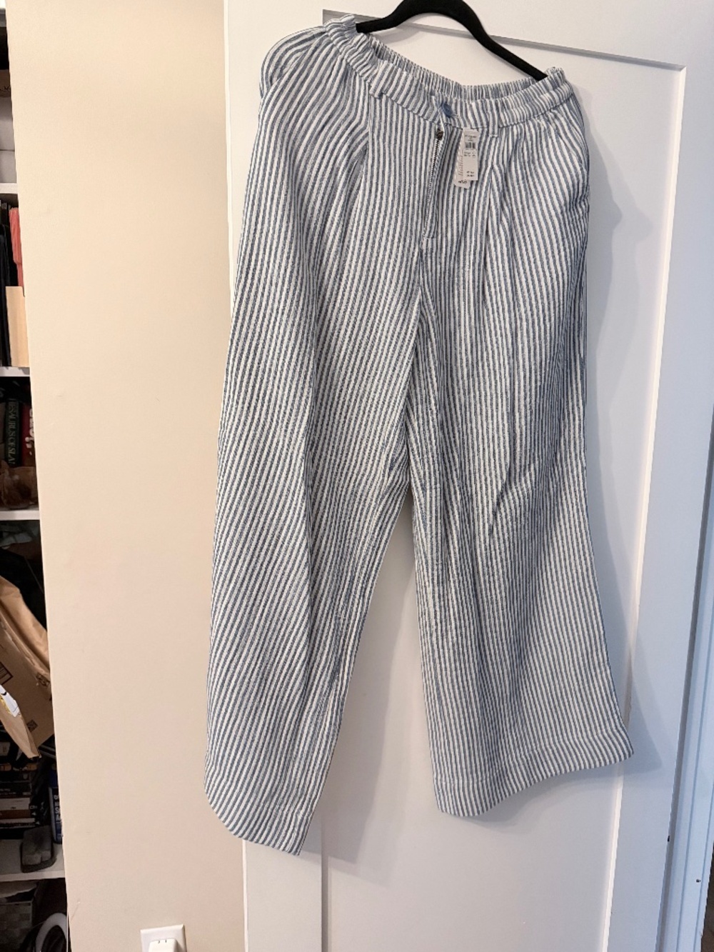 Aerie Blue & White Striped Linen Blend Wide Leg Pants – Size M Short – NWT